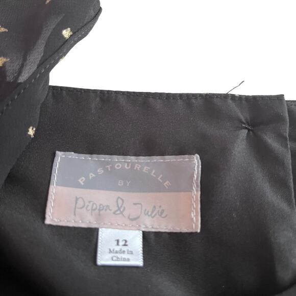 Pippa & Julie black with gold dot sparkle flutter sleeve chiffon dress size 12 - Picture 6 of 9